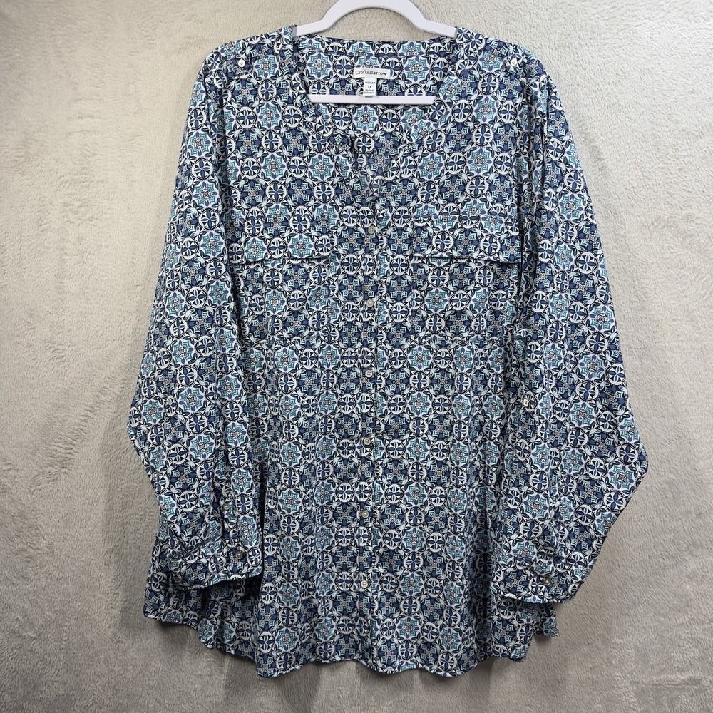 Croft & Barrow Medallion Print Shirt 3X Lightweight Button Front V-neck‎